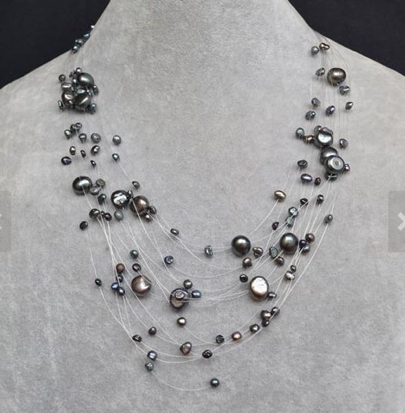 

new arriver genuine pearl jewellery,peacock color multistrand necklace,irrusion bridesmaid wedding woman gift jewelry, Black