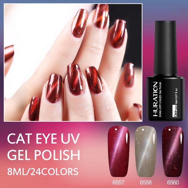 

huration professional glitter 8ml design gel nail polish soak off semi permanent art gel uv led magnetic 3d cat eye varnish, Red;pink