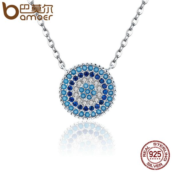 

bamoer popular 925 sterling silver round blue crystal lucky blue eyes women pendant necklaces authentic silver jewelry scn099