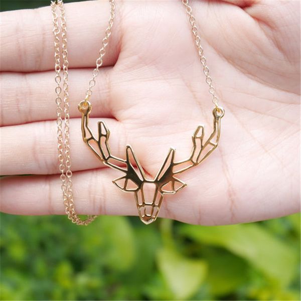

whole salenew fashion origami antler necklace unique deer animal pendant necklace for women christmas gifts, Silver