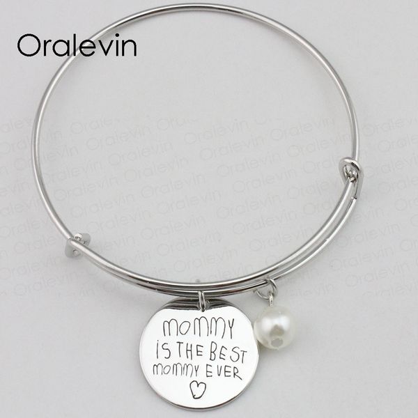 

mommy is the mommy ever inspirational hand stamped engraved custom charm pendant wire bracelet jewelry,10pcs/lot, #ln2371b, Black