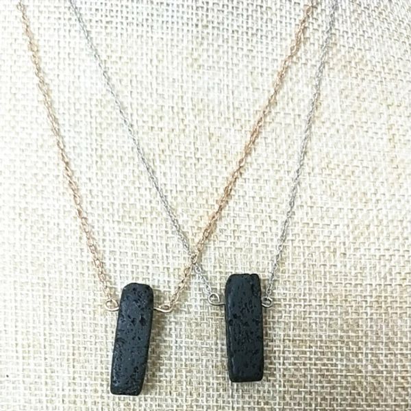 

fashion silver gold color rectangle lava stone necklace volcanic rock aromatherapy essential oil diffuser necklace for women jewelry