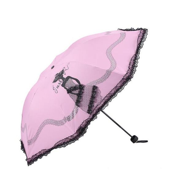 Taşınabilir Katlanır Uv Dantel Şemsiye Kadın Prenses Kadın Güneş Yağmur Şemsiye Siyah Tutkal Ücretsiz Kargo ZA6653