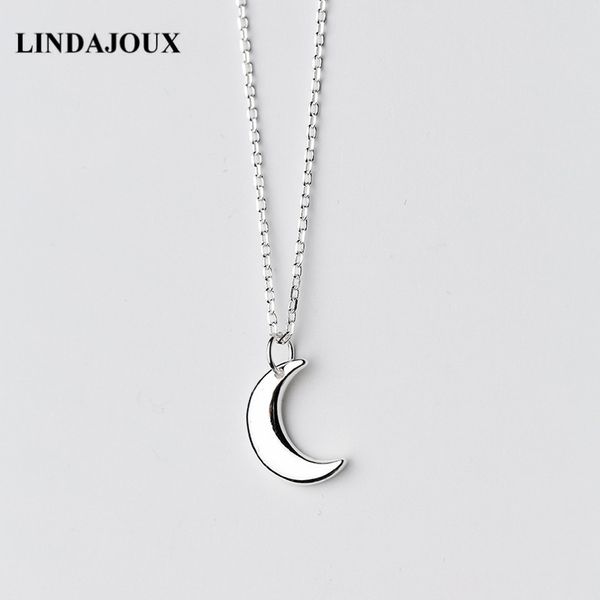 

lindajoux 925 sterling silver polished pretty moon shape pendant choker necklace for women sterling-silver-jewelry chain, Golden;silver