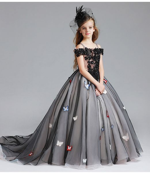 

beauty black straps tulle applique girls' pageant dresses flower girl dresses holidays dresses birthday skirt custom size 2-14 df615095, White;red