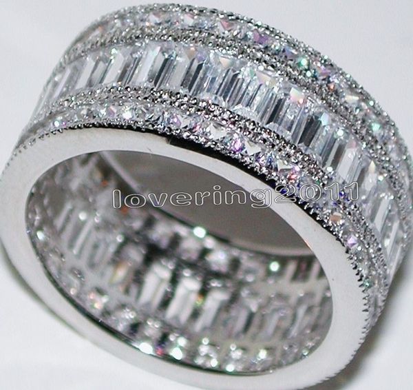 choucong Full Princess Cut Stone Diamond 10KT White Gold Filled Wedding Band Ring Set Sz 5-11 Gift