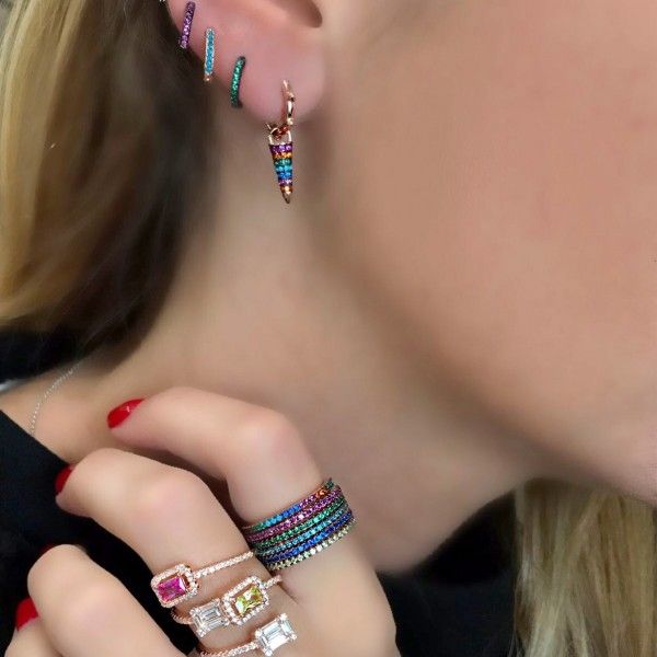 

european women fashion jewelry 2018 summer new arrived dangle spike charm colorful stone paved dangle charm rose gold earring jewelry, Golden;silver