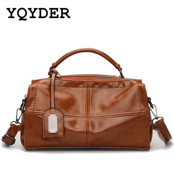 

yqyder fashion tote women bags vintage boston bag pu leather ladies solid handbag designe shoulder bags sac a main