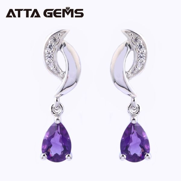 

natural amethyst sterling silver drop earrings for women 2 carats natural amethyst silver earrings fine jewelrys quality, Golden;silver