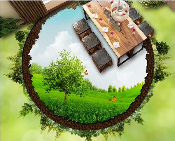 

пол фреска обои зеленый земных растений 3d трехмерные росписи обоев 3d плитка пол