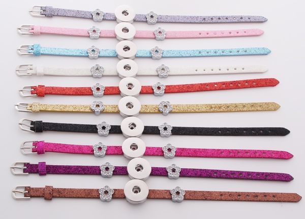 

noosa chunks snaps jewelry 10colors pu leather 18mm snap buttons bracelet for women snap button jewelry, Golden;silver