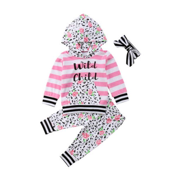 

emmababy infant newborn baby boy girl long sleeve floral striped hooded +long pant 2pcs outfits baby clothing set, White
