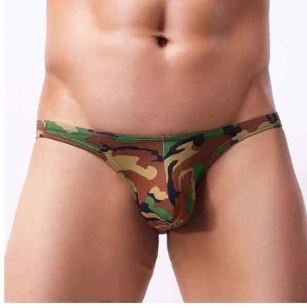 Slip da bikini in nylon sexy da uomo caldo estivo fresco Calzoncillos Biancheria intima gay senza cuciture Camouflage Pouch Slip da uomo sexy in lingerie