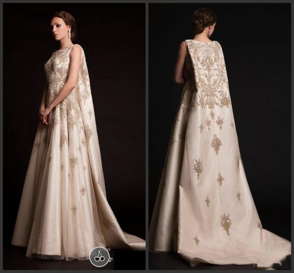 

2018 new krikor jabotian dresses new arabic middle east evening gowns with cloak cape with gold appliques vestios de novia, Black;red