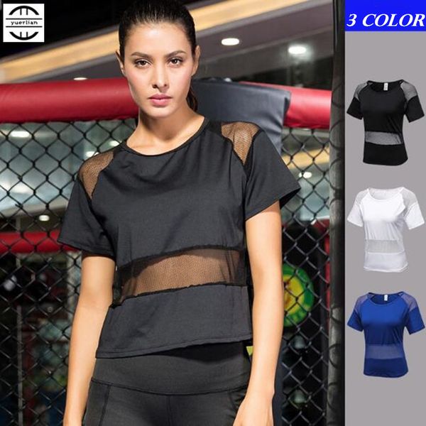 

200p women&girl pro running t-shirts,yoga fitness sport blouse,quick-dry mesh yam slight perspective loose o-neck short sleeves, Black;blue
