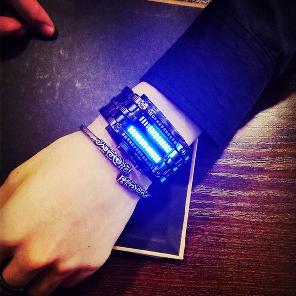 

2018 fashion creative luxury couple wristwatch men women steel blue binary luminous led electronic sport watches quartz smart, Slivery;brown