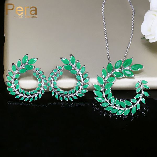

pera trendy women costume jewelry silver color big marquise cut green cubic zirconia necklace and earring set for gift j222