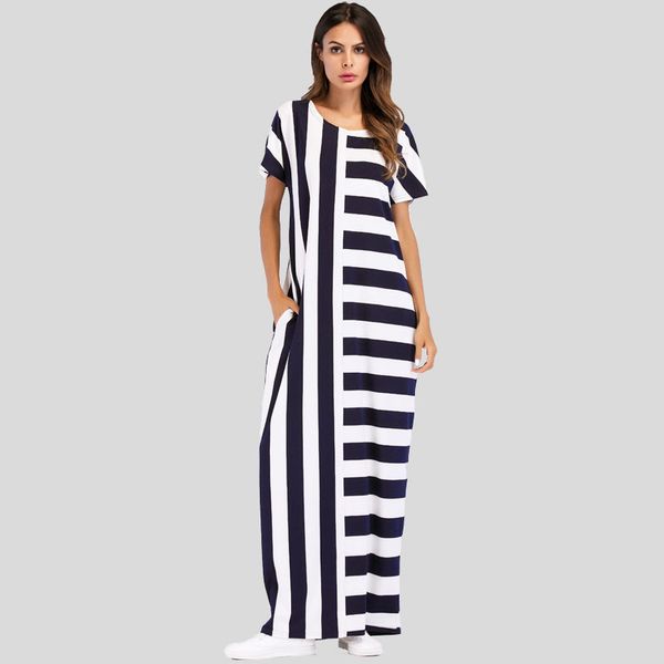 

187021# sell muslim women fashion big code loose women's striped dress corban fashion round neck arabia robe hijabs mujer vestidos, Red