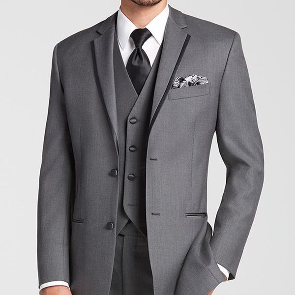 

three piece gray wedding tuxedos for groom wear classic style two button business prom men suits custom made jacket pants vest, Black;gray