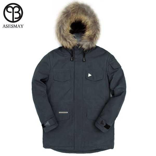 

asesmay men winter jacket new arrival warm man parka thick warm white duck down jackets natural fur winter down coat plus size, Black