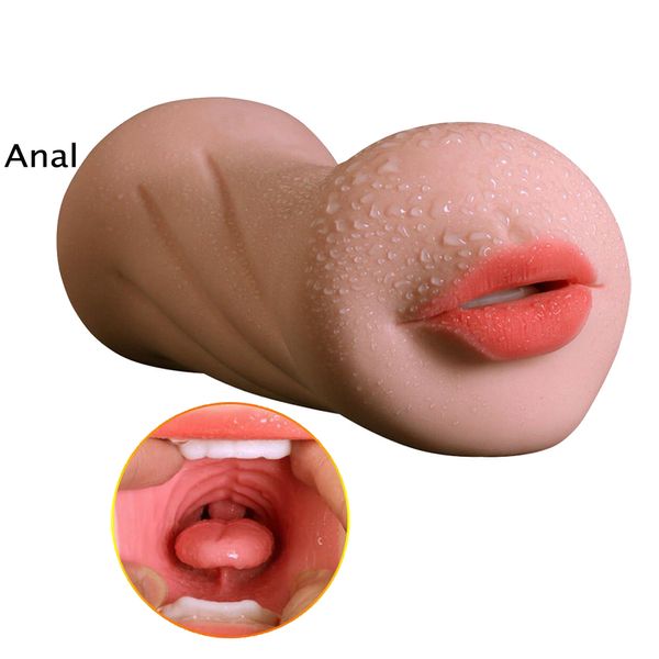 Realista Oral 3D Garganta Profunda com Língua Sexo Anal Vibrador Masculino Masturbador Duplo Kunstgut Bolso Anal Brinquedos Adultos Do Sexo para Homens Y18101501