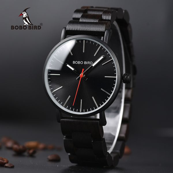 

bobo bird ultra thin stainless steel watches for men black quartz wooden watch in gift box relojes para hombre, Slivery;brown
