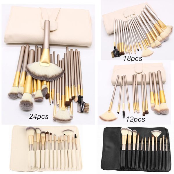 Conjunto de escova de maquiagem profissional 12 18 24 pcs branco sombra preta blush lábios multiuso compõem o kit de escovas com bolsa de couro