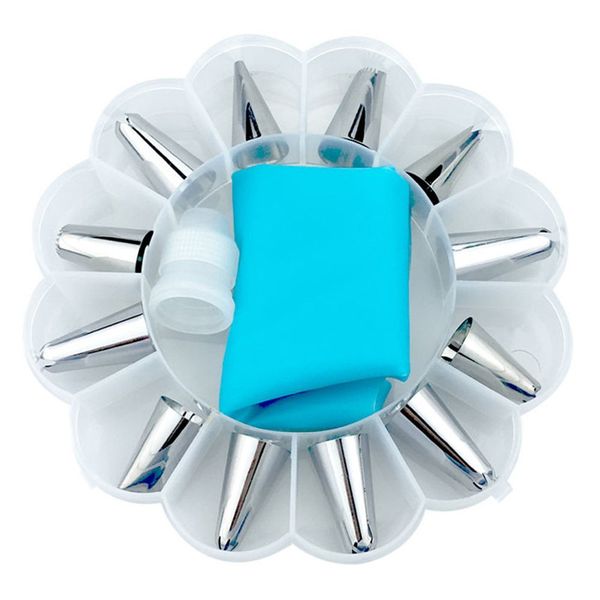 

14 pcs/set silicone icing piping cream pastry bag +12pcs stainless steel nozzle pastry tips converter diy cake decorating tools