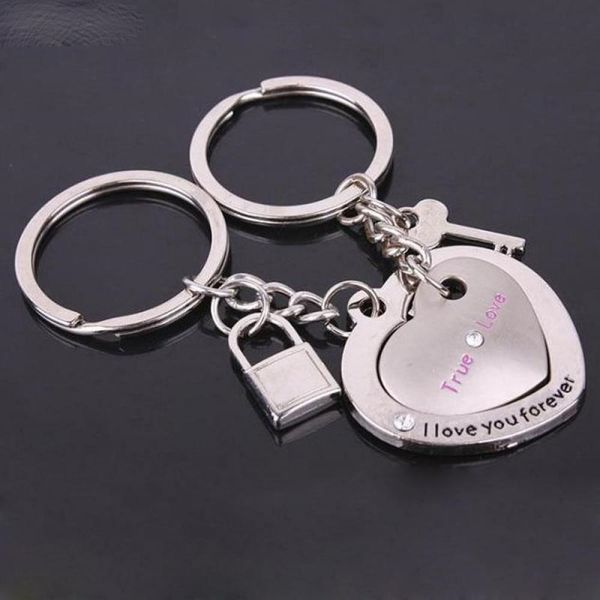 

2pcs fashion love heart keyring couple keychain key ring keyfob lover gift, Silver