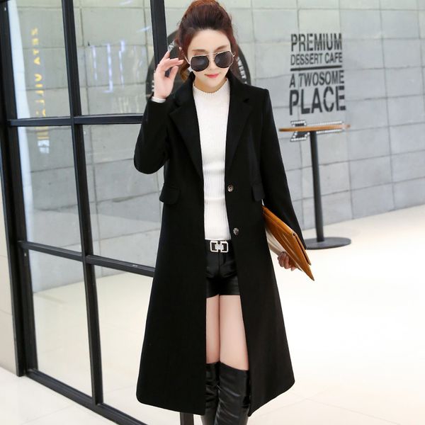 

2017 fashion autumn winter women wool coat solid color outerwear long sleeve lapel warm thick coat plus size m-3xl, Black
