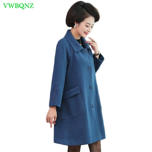 

women casual wool coat autumn winter warm cloak plus size woolen jackets middle-aged women loose cashmere coats 989, Black
