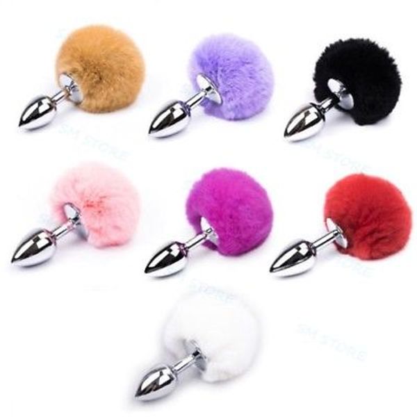 Giocattoli anali Soffice pelliccia Coniglietto Coda di coniglio Spina in acciaio inossidabile Cosplay Animal Pet Tails # R78