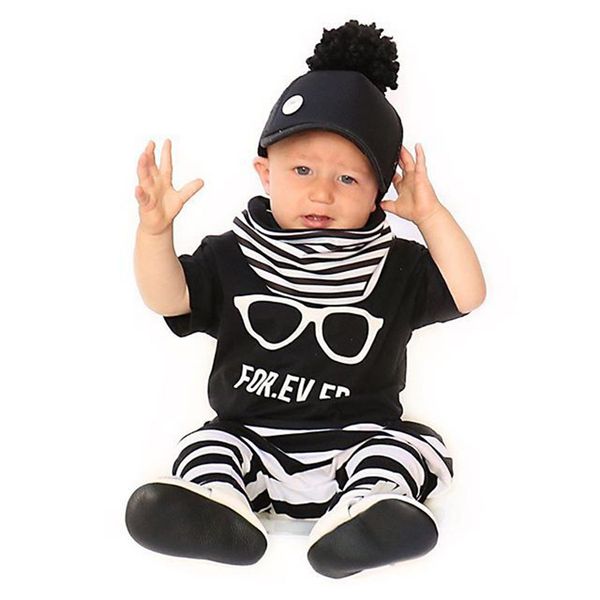 

детские прекрасные ins любовь очки pattern stripe костюмы новые дети с коротким рукавом футболки + брюки 2 шт. костюм мультфильм пижамы кост, White