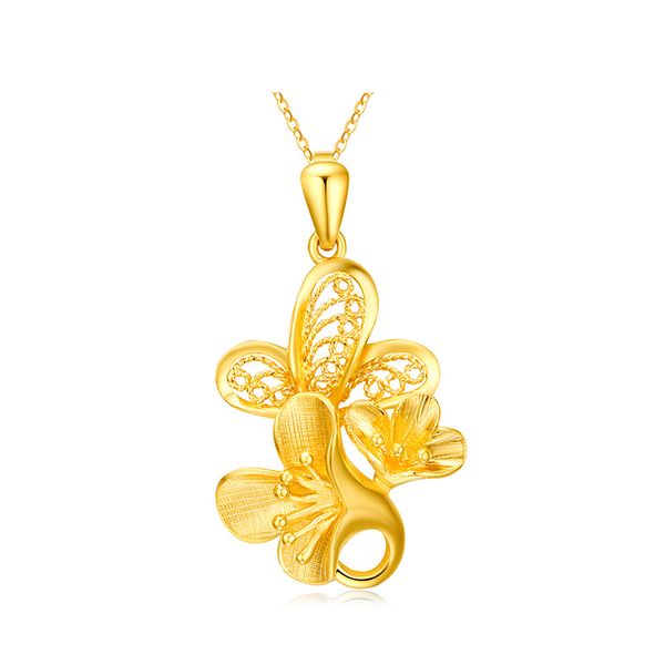 

solid 24k yellow gold pendant 999 gold women hollow flower pendant 5.7g, Black