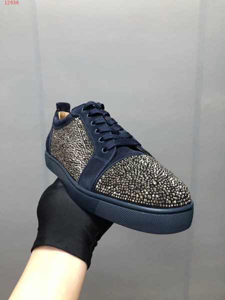 

flatform shoes sport luxury designer flats red bottom shoes for men crystal genuine leather sneakers wholesale price, Black