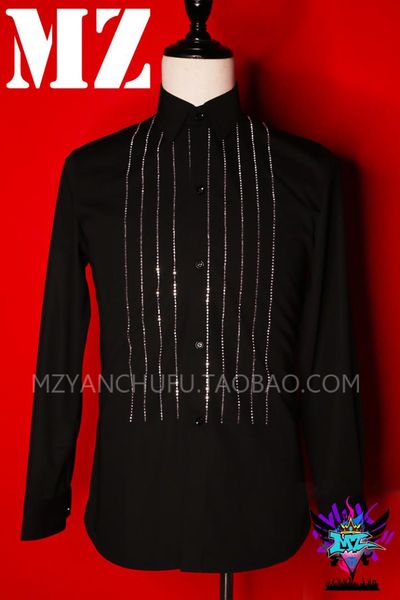 

new men shirts business long sleeve turn-down collar male shirt slim fit popular designs nightclub bar dj male singer clothes, White;black