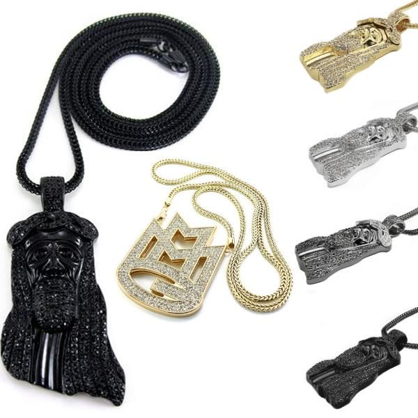 

2017 new iced out jesus face pendants with franco rope chain hiphop style necklace gold silver plating hip hop jewelry necklace