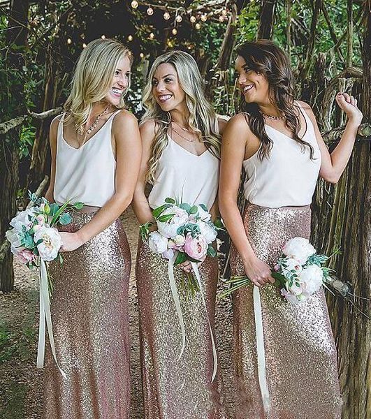 

2018 Sequins Bridesmaid Dresses Rose Gold V Neck Wedding Guest Dress Backless Custom Made Prom Party Wear