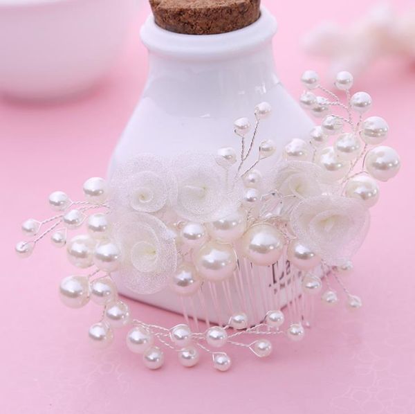 

new white bride hair comb head flower pearl bride jewelry, Silver