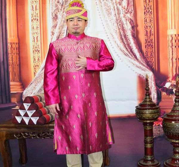 

stand collar india male long sleeved purple collar long robe gown portrait studio photos hotel doorman stage sketch work clothes, Red