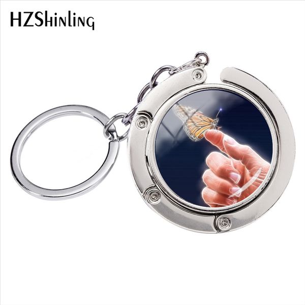 

fashion charming magical yellow butterfly glass dome pictures bag hanger silver alloy key chains