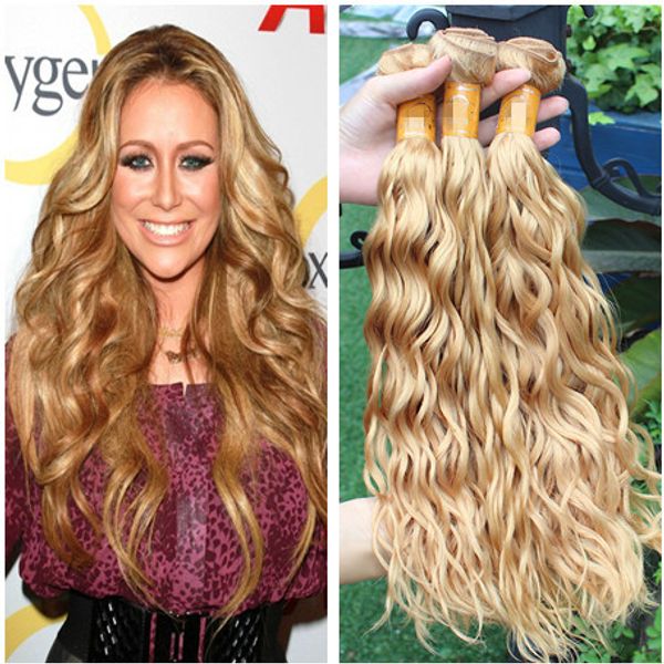 Water Wave Virgin Brazilian Honey Blonde Human Hair Bundle Deals