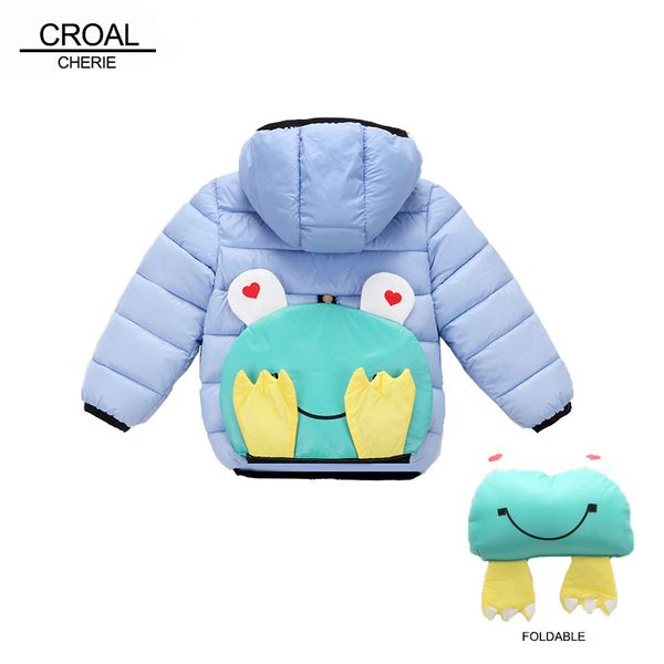 

croal cherie frog children jackets boys girls winter coat foldable bag baby winter coat kids warm outerwear hooded snowsuit, Blue;gray