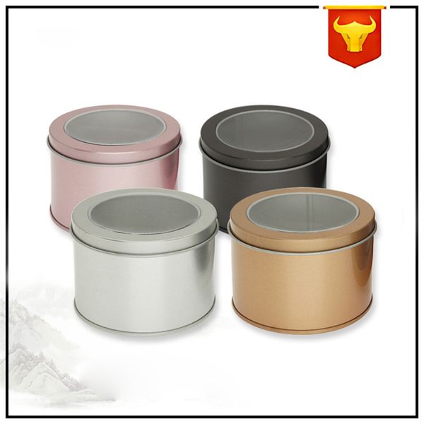 

round tin box with clear window metal packaging gift box wholesale storage case container silver & gold & rose gold color