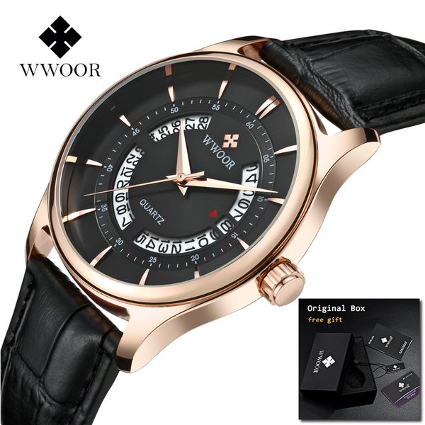 

new complete calendar quartz men's wrist watch male watch genuine leather strap men wristwatches clock 2018, Slivery;brown