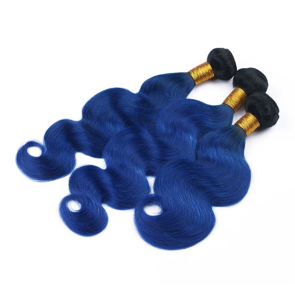 Темно-синий Ombre девственные перуанские человеческие волосы плетение пучки 3шт волна тела волнистые #1B/синий темно коренится Ombre человеческих волос утка расширения