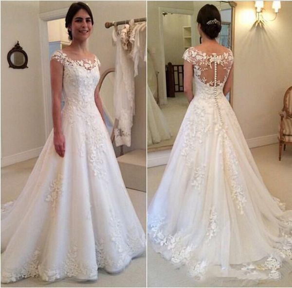 Discount Simple Cheap Wedding Dresses Jewel Short Capped Sleeves A