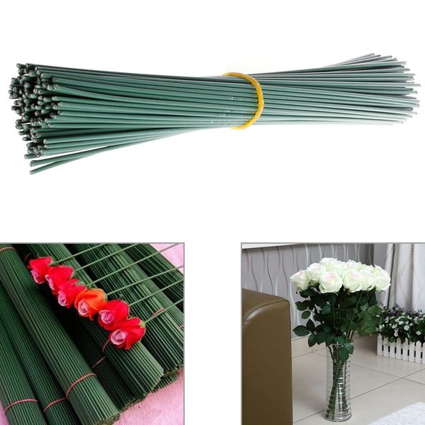

a bundle of 100pc artificial floral wire craft flower stem wrap dark green 30cm