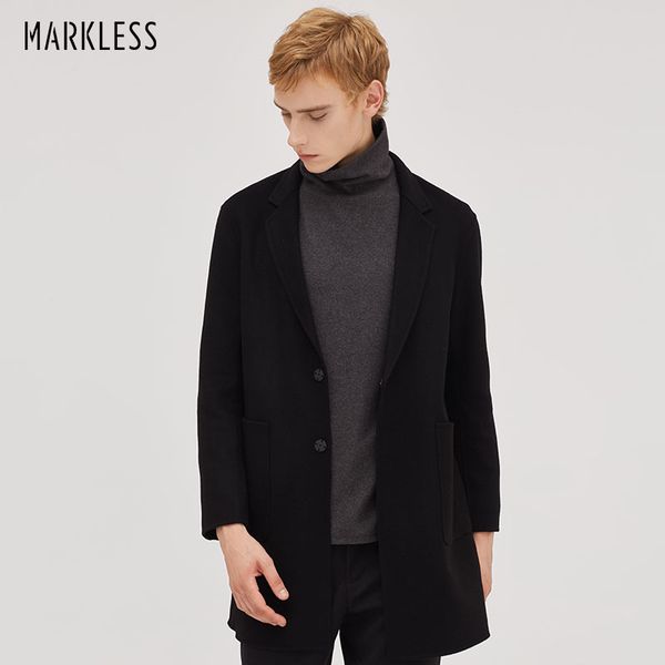 

markless средней длины мужская шерстяная куртка и пальто jaqueta masculina 2018 зима толстая теплая шерсть пальто chaqueta hombre wta8162m, Black