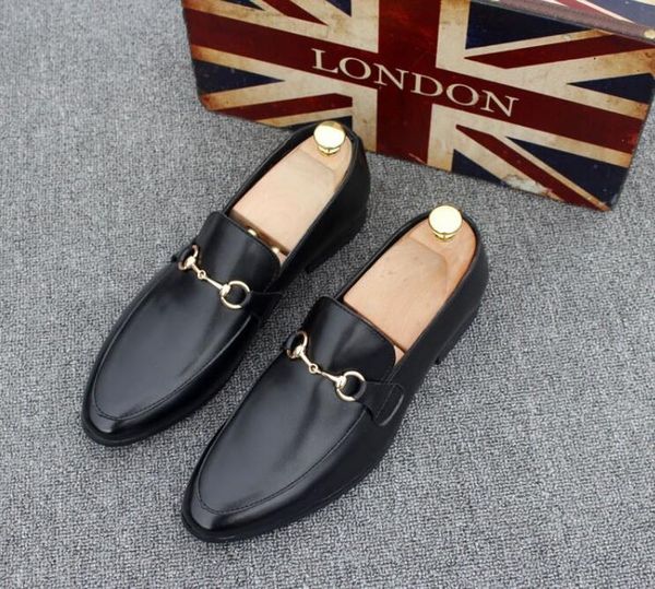

new fashion men's casual loafers genuine leather slip-on dress shoes handmade smoking slipper men flats wedding party shoes, Black